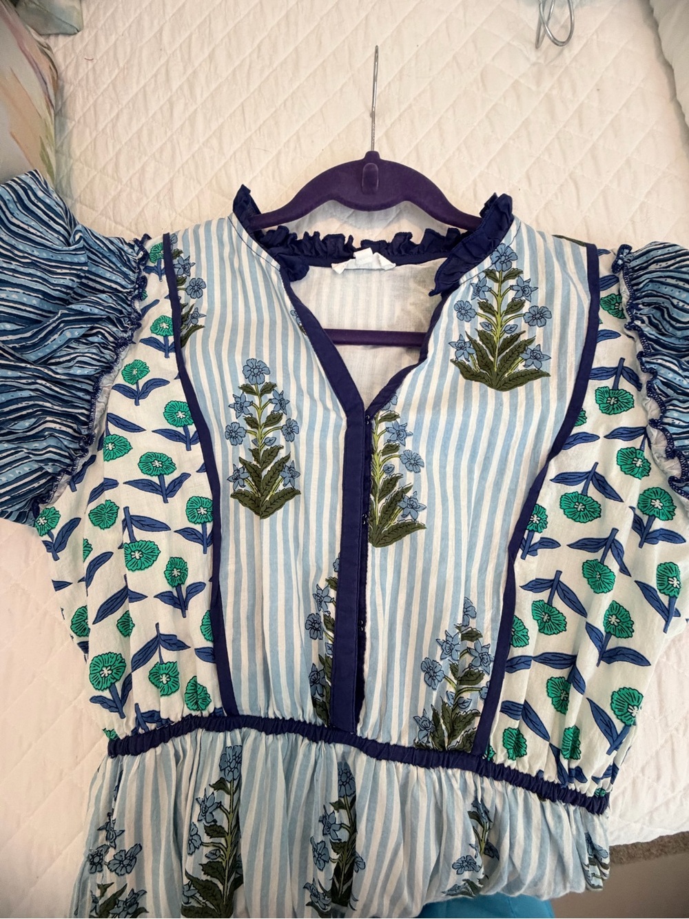 THML Blue White Green Floral Tiered Maxi Dress - Picture 2 of 3